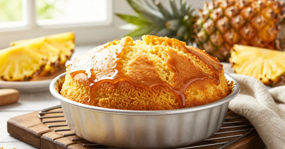 Delicious Pineapple Chiffon Cake Filipino Style with Brown Sugar Glaze in a Tube Pan
