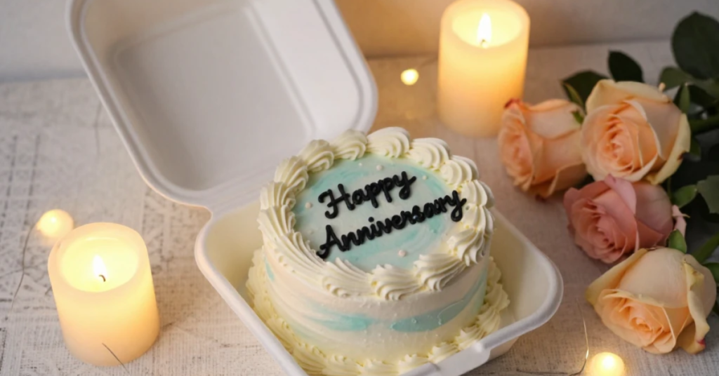 Bento Cake for Anniversary with romantic candlelight setup