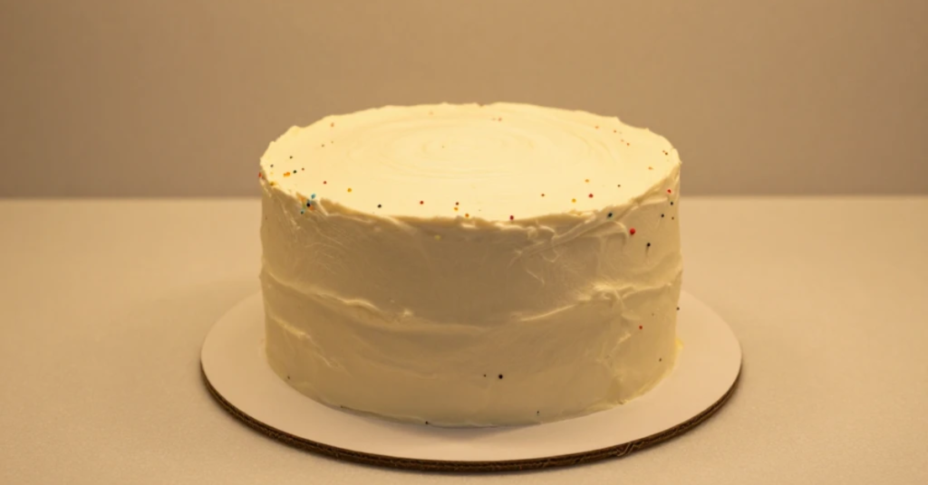 Homemade birthday cake with colorful sprinkles on white frosting