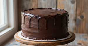 Chocolate drip birthday cake with smooth frosting and glossy chocolate edges